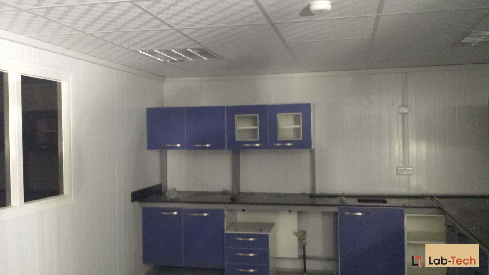 Lab-Tech wall storage units and benching during a laboratory fit-out.