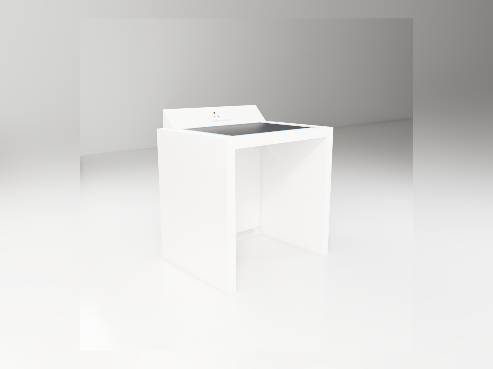 Anti-vibration table with an isolated, damped top supporting an analytical balance.