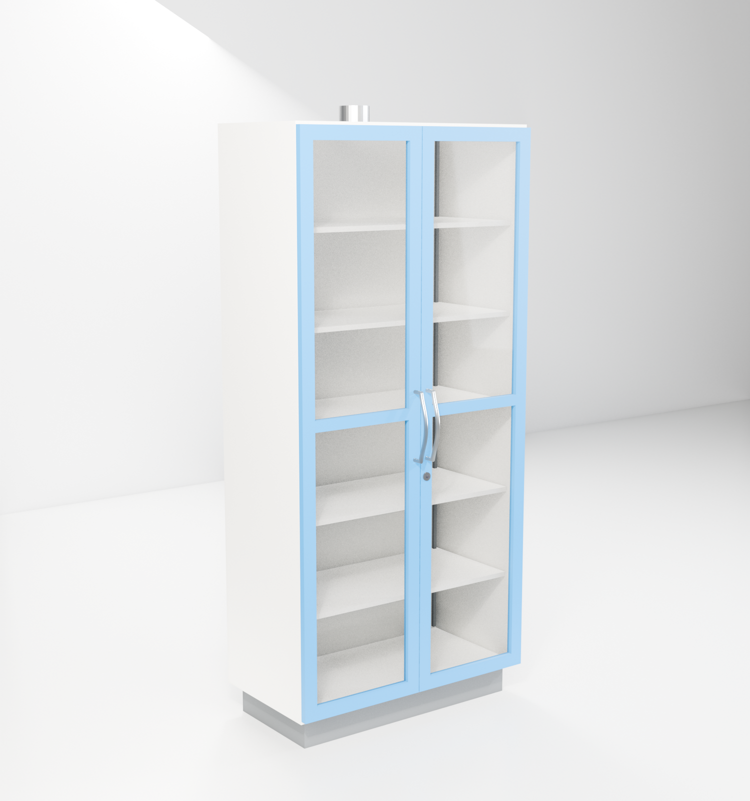 Chemical Storage Cupboards with blue trim — studio render