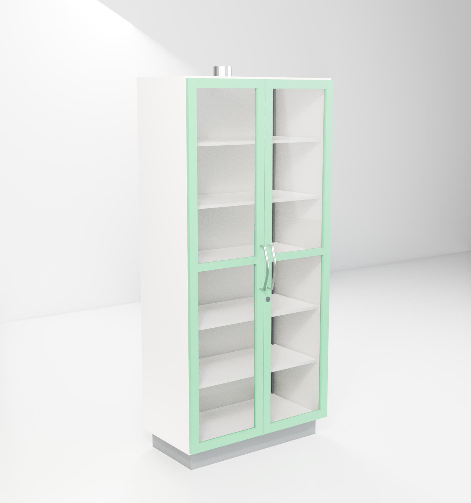 Chemical Storage Cupboards with green trim — studio render