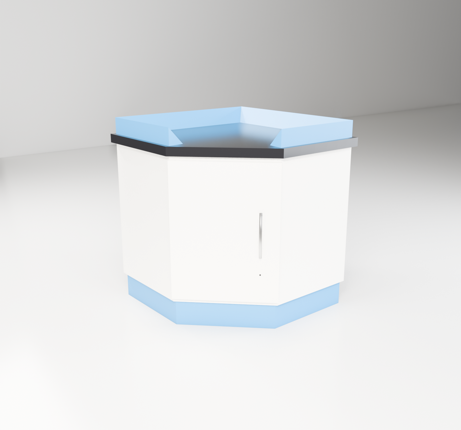 Corner Benches with blue trim — studio render