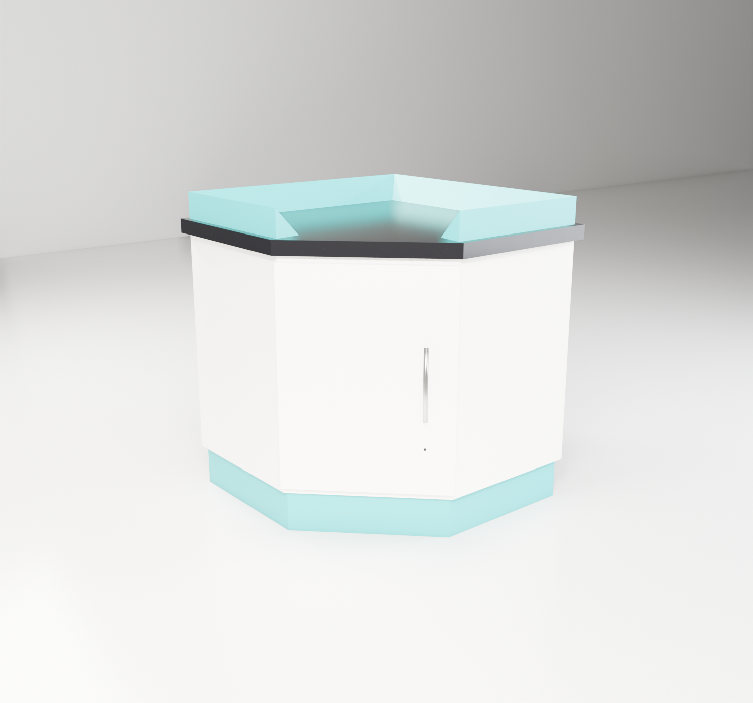 Corner Benches with teal trim — studio render