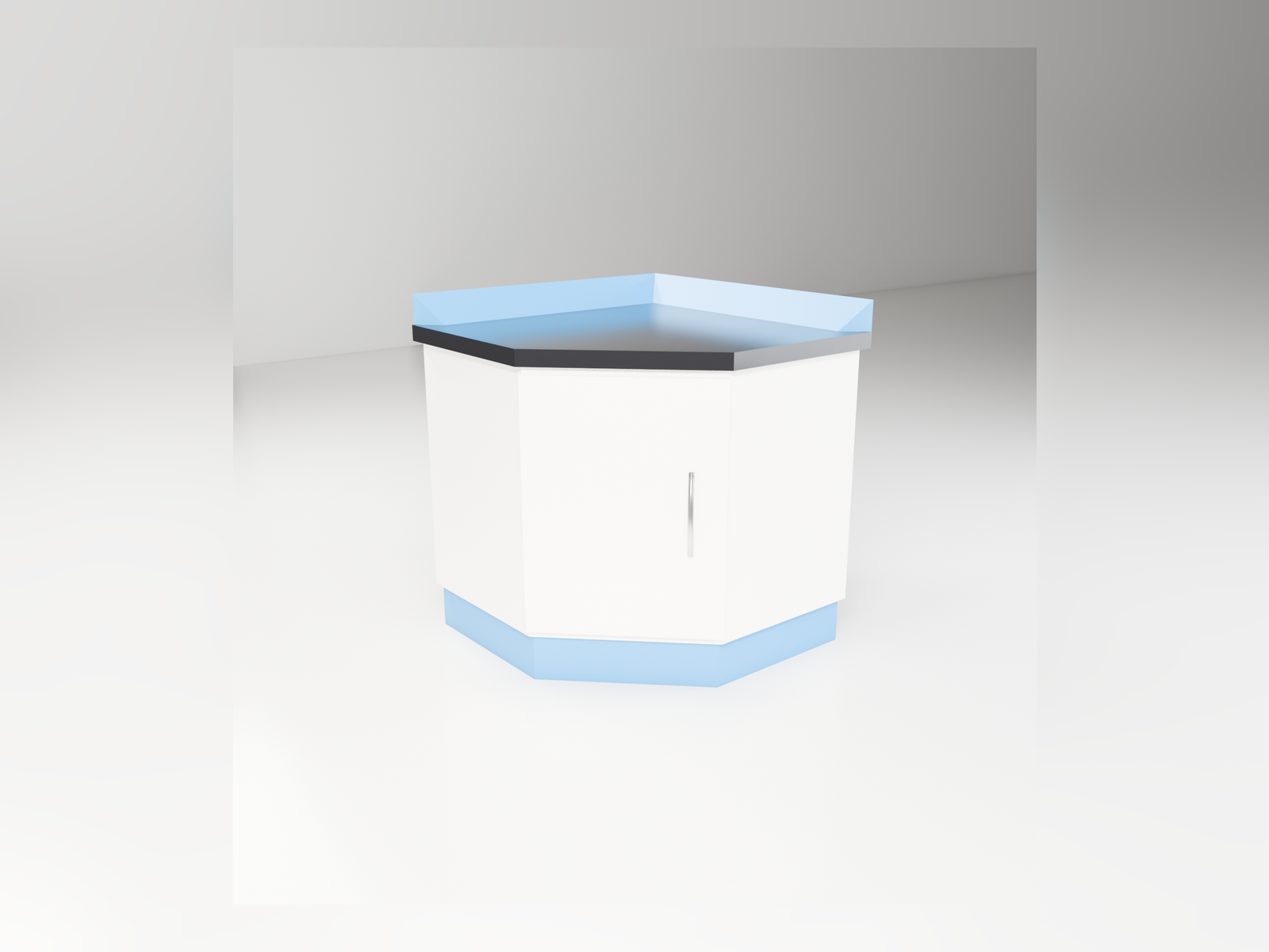 Laboratory corner bench joining two bench runs with a continuous worktop.