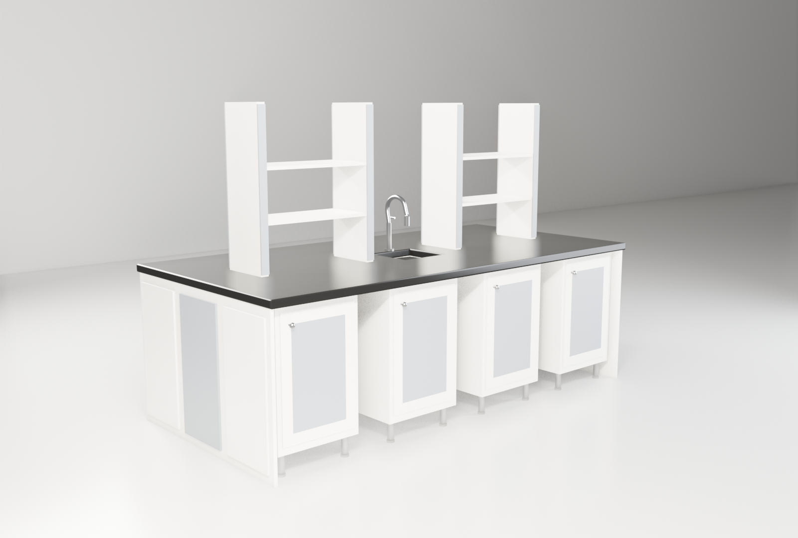 Educational Work Benches with grey trim — studio render