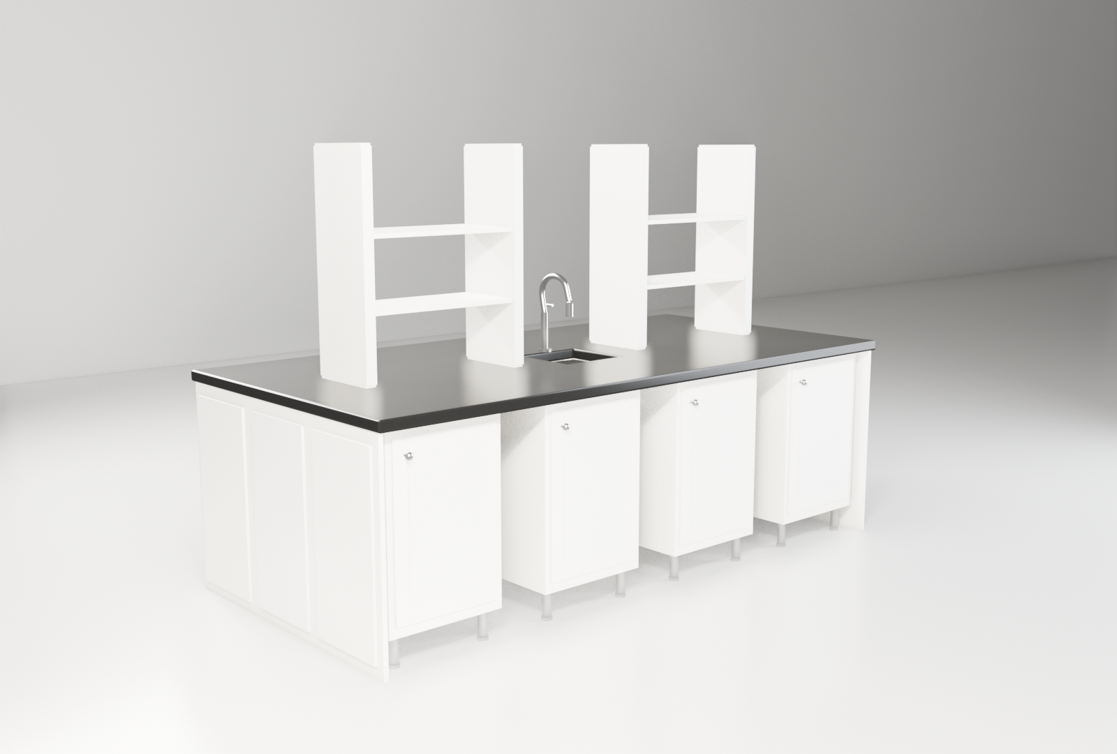 Educational Work Benches with white trim — studio render