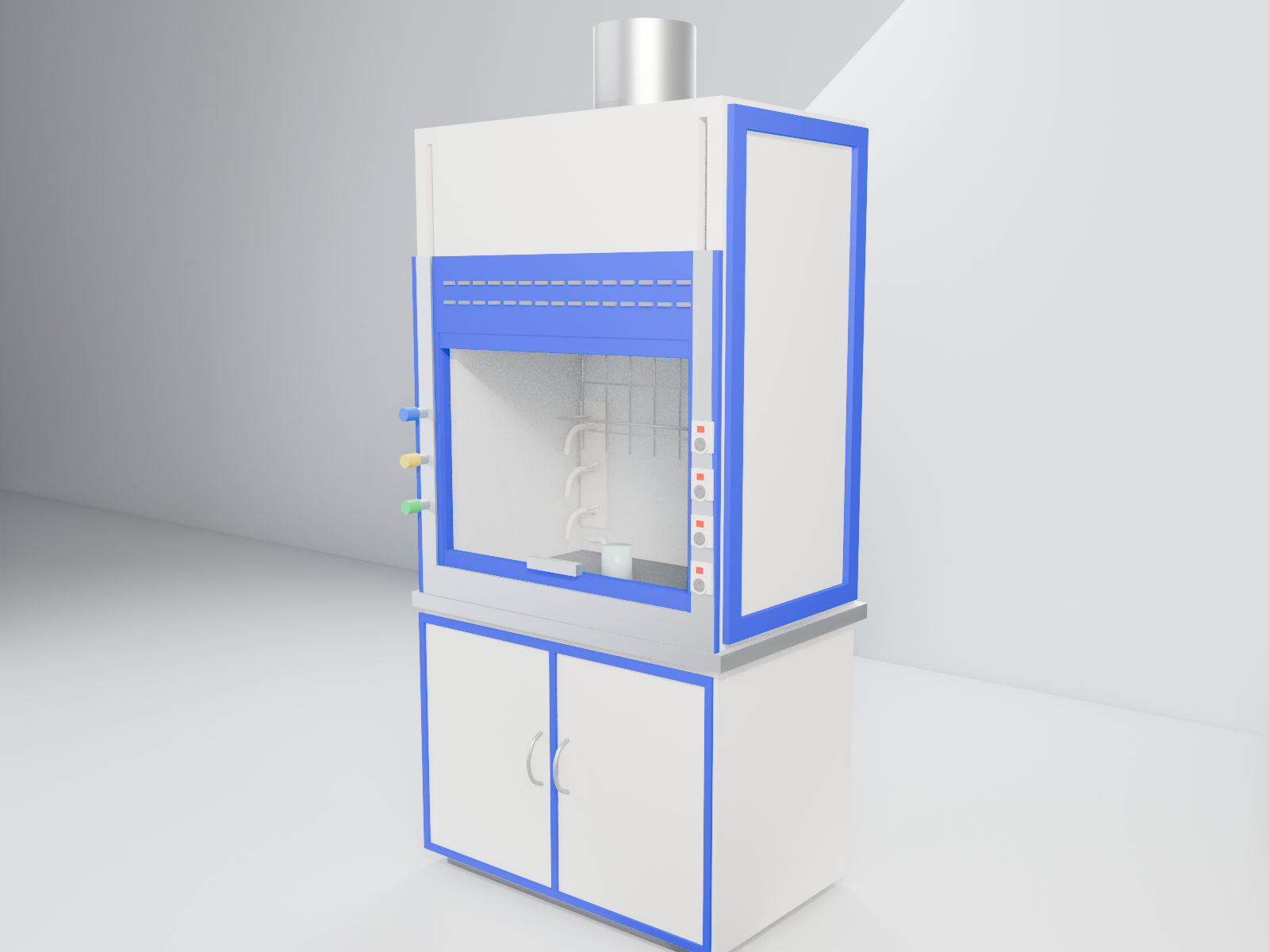 Fume Hoods with blue trim — studio render