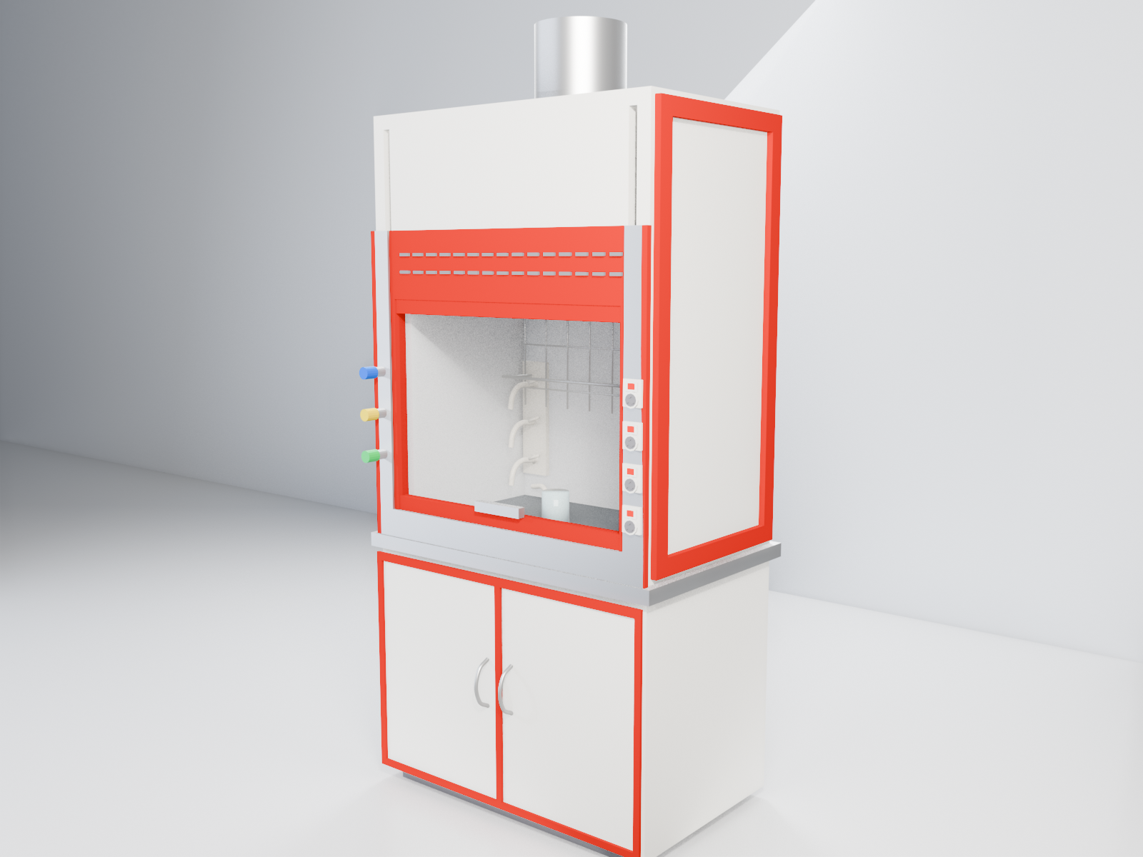 Fume Hoods with red trim — studio render