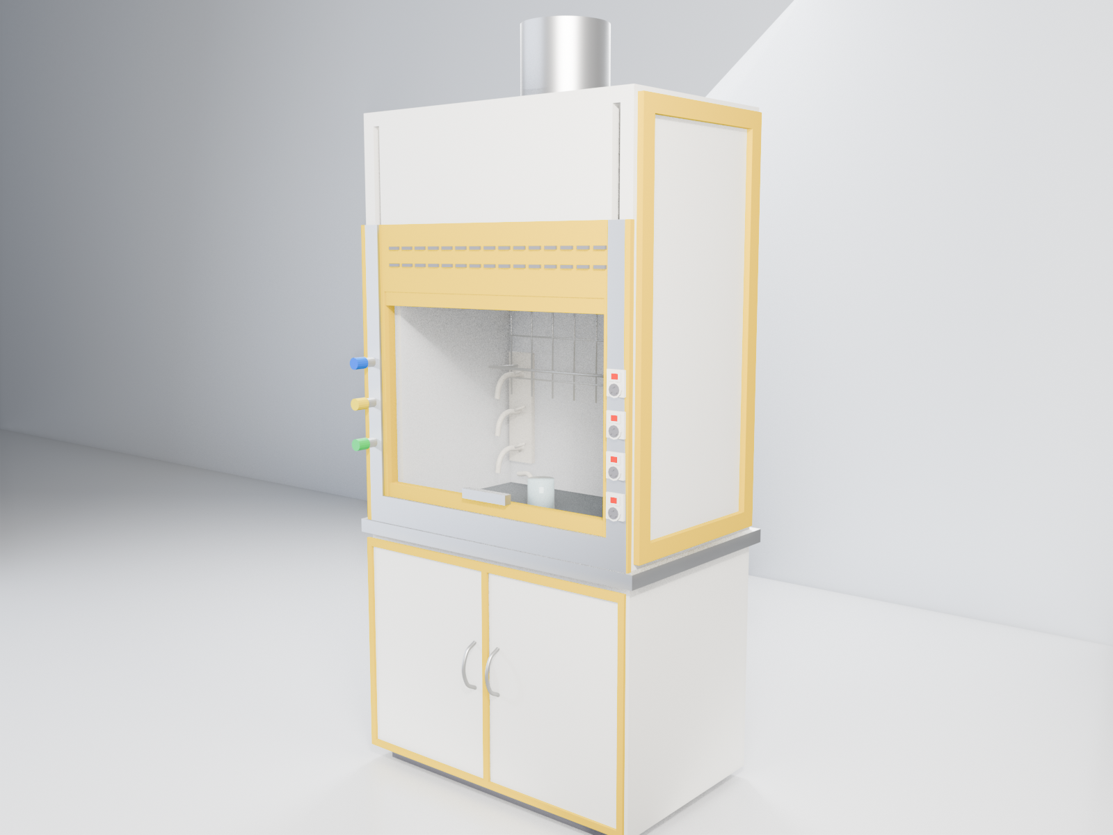 Fume Hoods with yellow trim — studio render