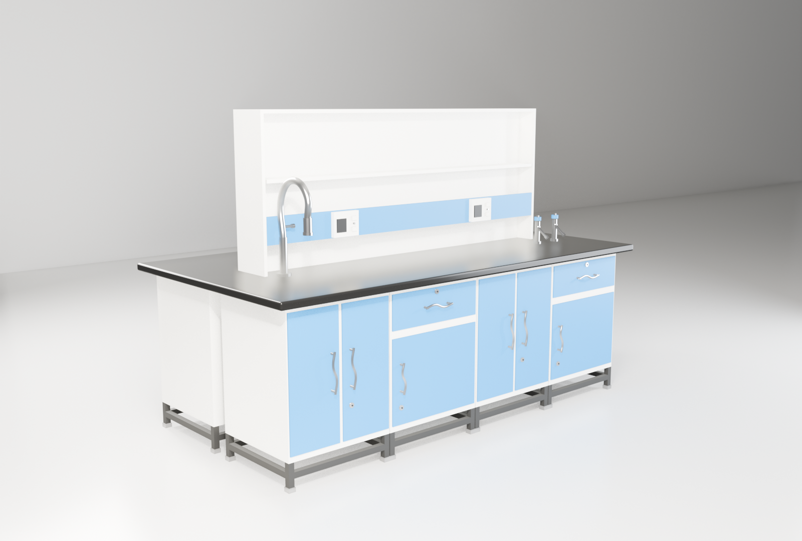 Island Benches with blue trim — studio render
