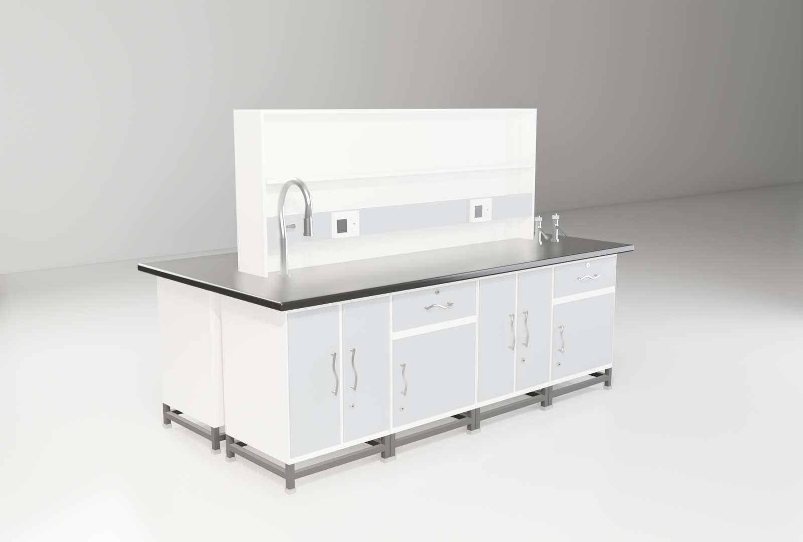 Island Benches with grey trim — studio render