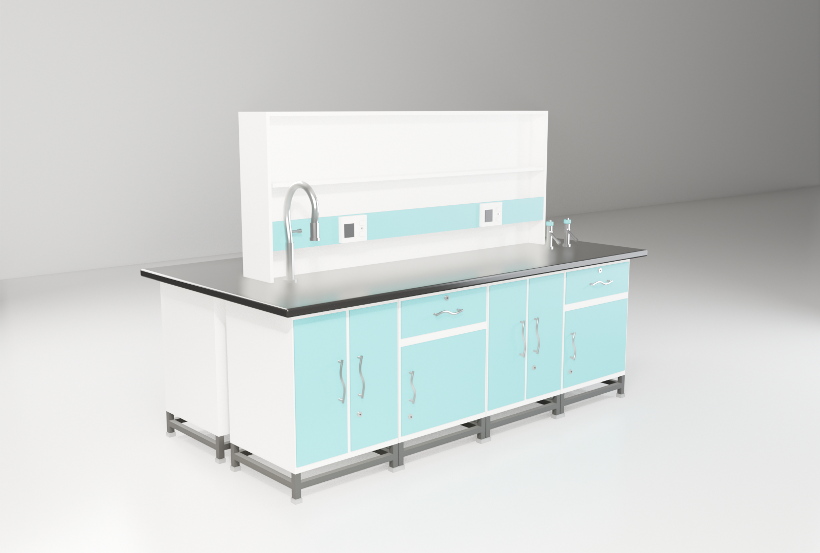 Island Benches with teal trim — studio render