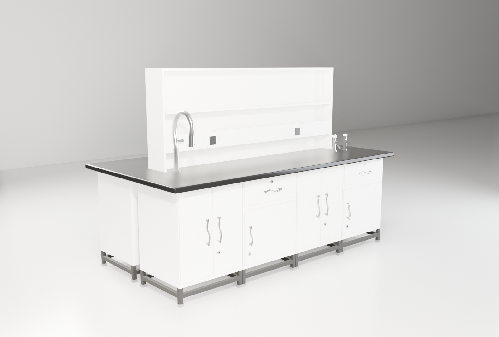 Island Benches with white trim — studio render