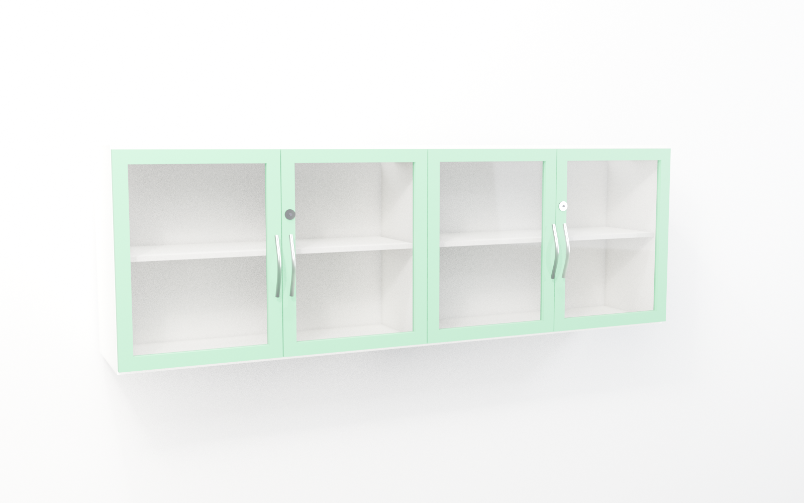 Wall Storage Units with green trim — studio render