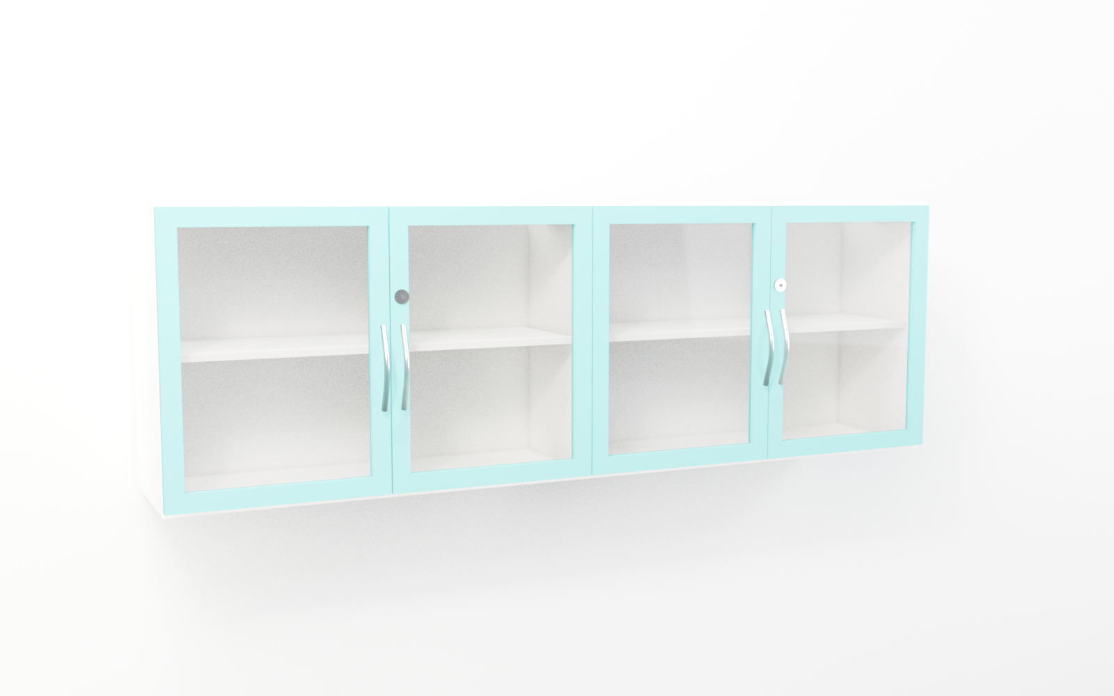 Wall Storage Units with teal trim — studio render