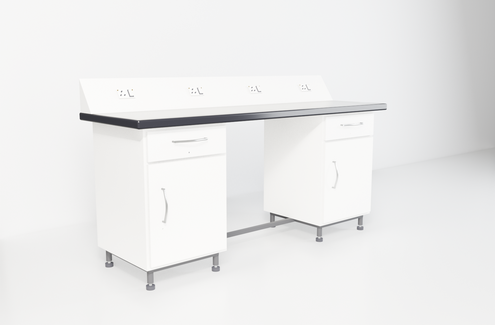 Working Benches with white trim — studio render